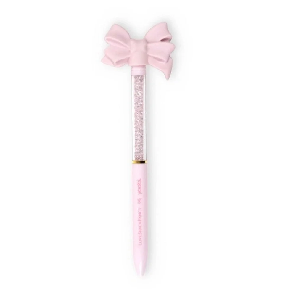 LoveShackFancy x Yoobi Pink Bow Glitter Ballpoint Pen Black Ink New NIP